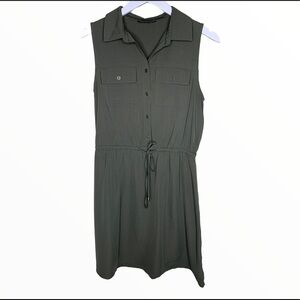 MARIO SERRANI Utility Sleeveless Dress With Tie Waist Olive Green Size Medium